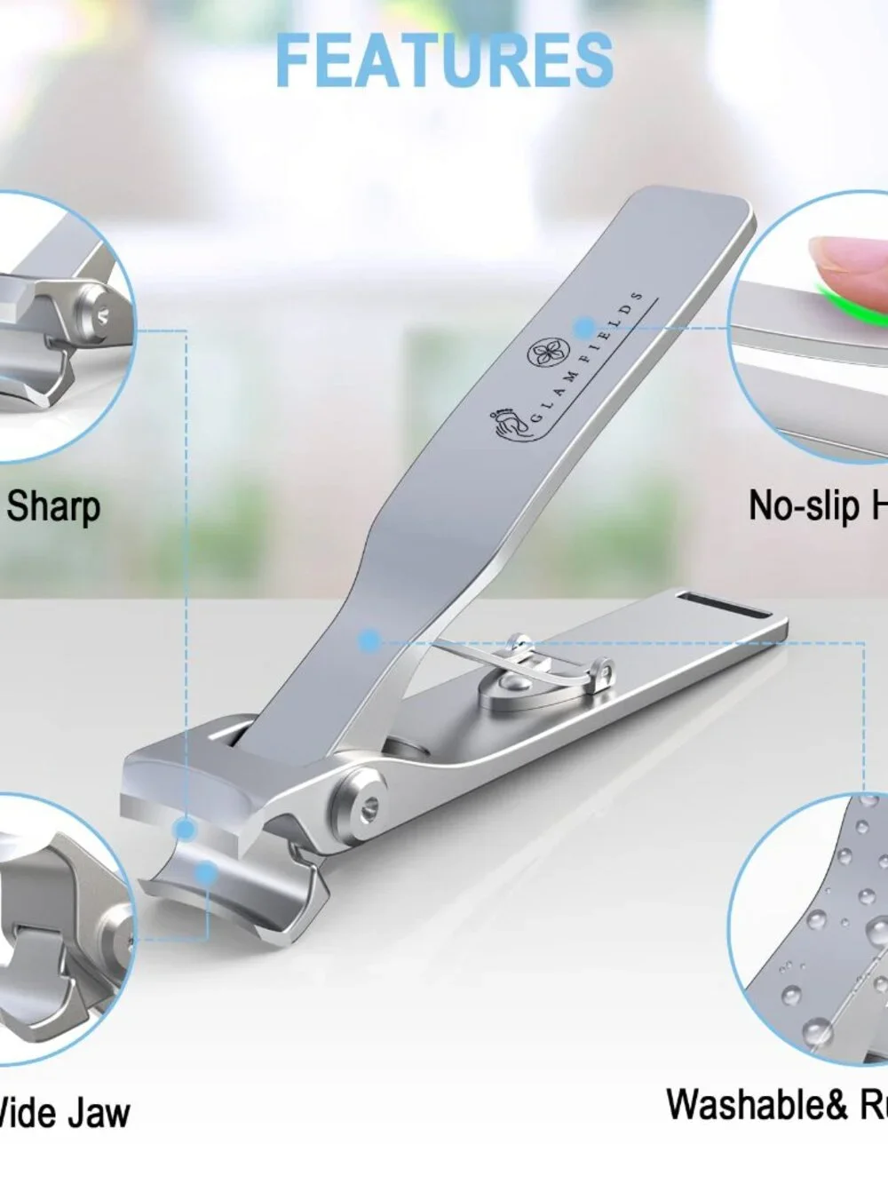 GLAMFIELDS Nail Clippers, 17mm Wide Jaw Opening Toenail Clippers for Seniors Thi